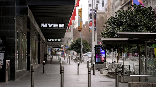 Empty streets in Melbourne’s CBD in August.
