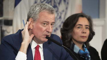 Mayor Bill de Blasio, left, with Dr Oxiris Barbot, commissioner of the New York City Department of Health and Mental Hygiene, discusses the city's preparedness for the potential spread of the coronavirus in New York.