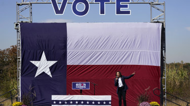 Democratic vice presidential candidate Senator Kamala Harris speaks at a campaign in Fort Worth, Texas. 