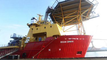 The Ocean Zephyr stands docked in Bremerhaven on Wednesday.