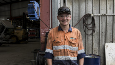 "I'm pretty cranky about it": Apprentice diesel mechanic Tom Stevens at work in Rockhampton.