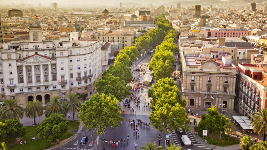 La Rambla, Barcelona … George Orwell stayed at a hotel here.