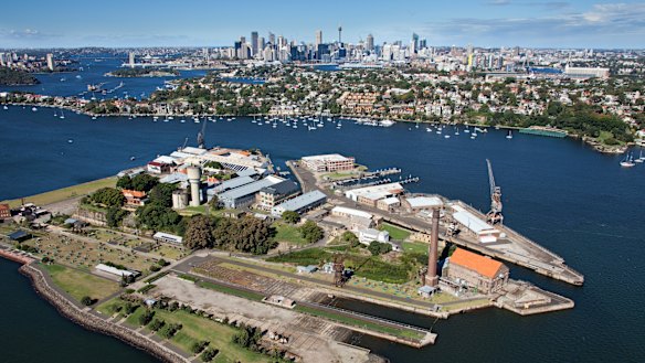 Aerial view of Cockatoo Island, managed by Sydney Harbour Federation Trust.