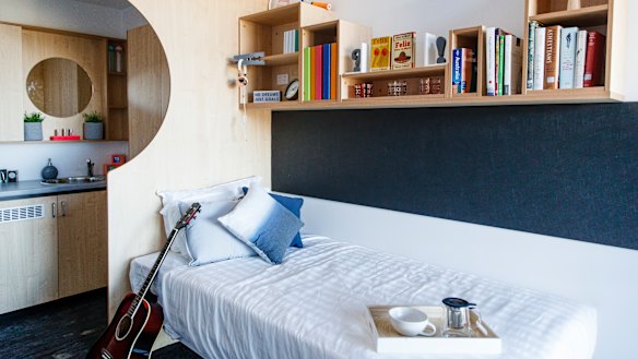 One of Wright Hall's new rooms, which will be heated, with hot water and fans in summer. The Tuckwells insisted on balconies and high ceilings in each room.