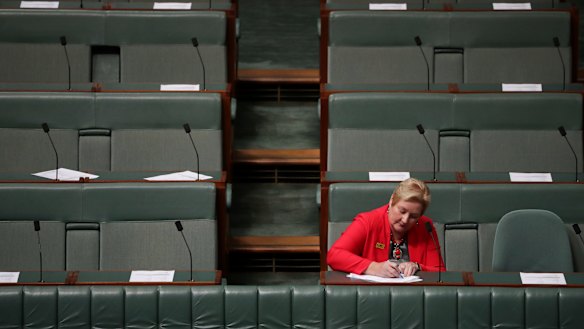 Ann Sudmalis makes final adjustments to her speech on Monday night. 