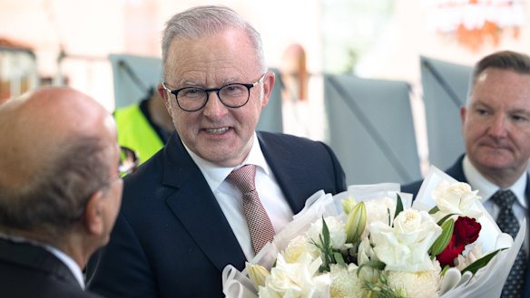 Anthony Albanese at the Assyrian new year festival in Sydney at the weekend. 