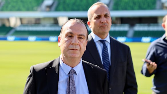 ARLC chairman Peter V’landys and NRL CEO Andrew Abdo.