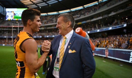 Hawthorn president Jeff Kennett with Jaeger O'Meara.