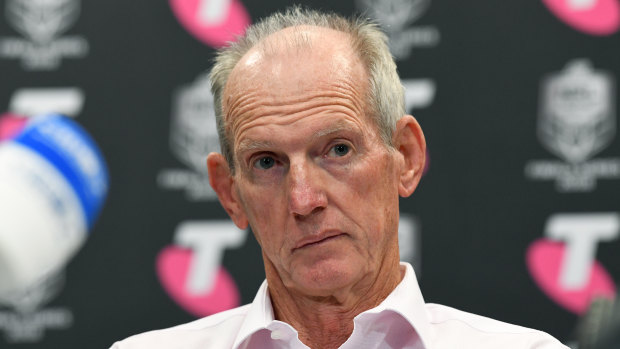 Unamused: Wayne Bennett after the Broncos lost to the Dragons.