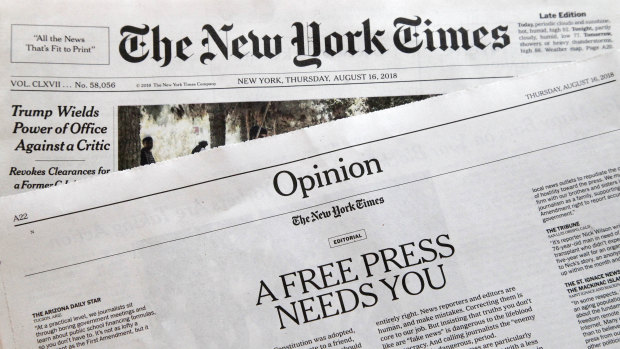 An editorial titled "A Free Press Needs You" is published in The New York Times on August 16, in coordination with the Boston Globe.