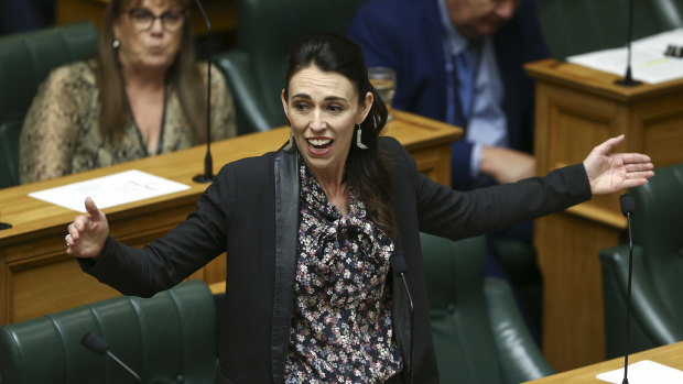 Prime Minister Jacinda Ardern speaks in the Lower House during the third reading of the Zero Carbon Bill.