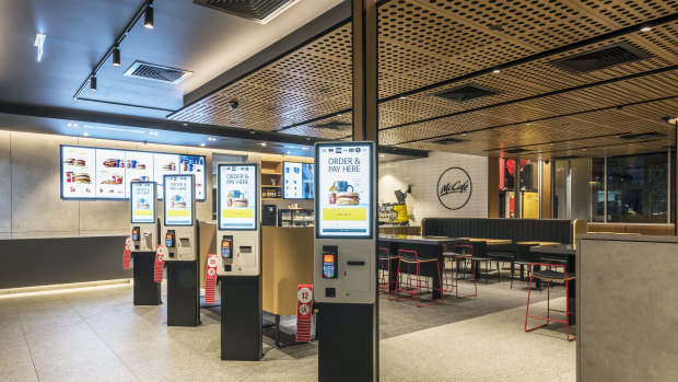 McDonald's outlets will have a more modern look with digital kiosks, a mobile app ordering capability and dual drive-through lanes.