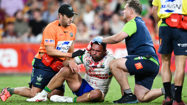 Jordan Rapana was left bloodied and shaken in the game against Brisbane.
