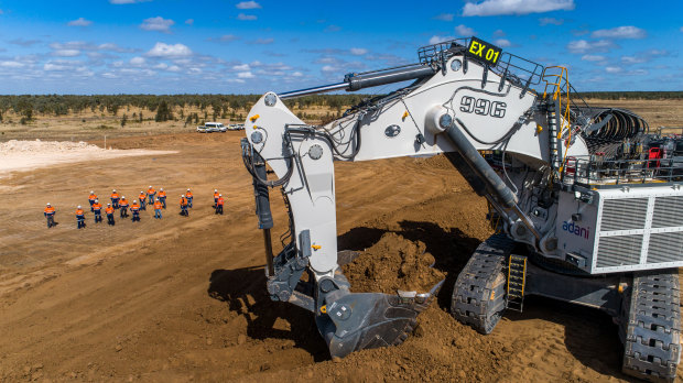 Equipment arrives to remove the overburden from Adani's Carmichael coal mine in central Queensland in July.