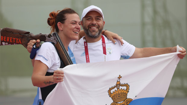 Alessandra Perilli celebrates San Marino’s first Olympic medal.