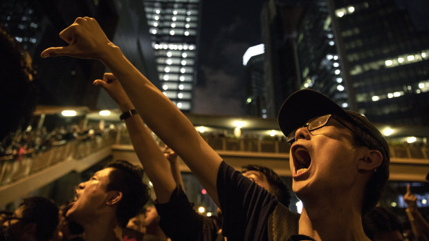 Protesters call on Hong Kong's chief executive, Carrie Lam, to resign.