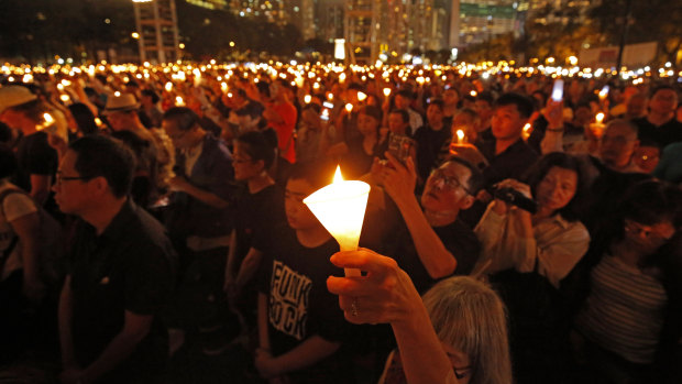 Hundreds of thousands of people attended a candlelight vigil to remember Tiananmen Square at Victoria Park in Hong Kong on Tuesday.

