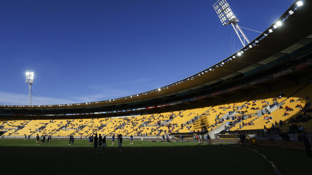 Fans enter the Wellington stadium for the first game of the T20 series between New Zealand and Australia