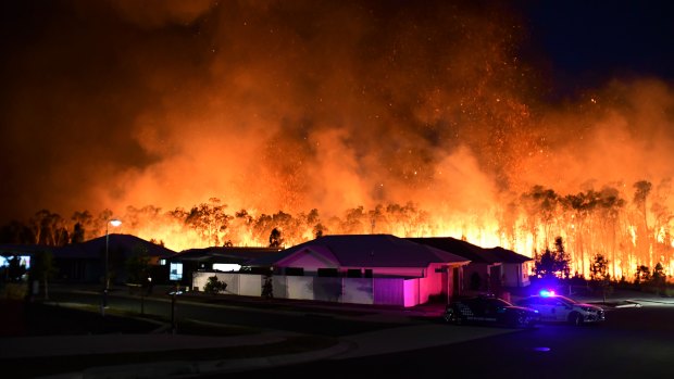 The Peregian Springs bushfire on the Sunshine Coast on Monday.