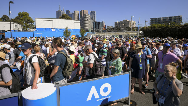 Crowds file through the gates on a rather hot first day of the Australian Open.