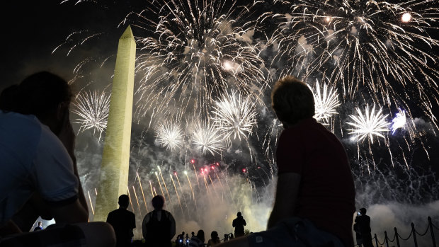 Sparing no expense, fireworks lit up the sky around the Washington Monument after President Donald Trump delivered his acceptance speech at the White House to the 2020 Republican National Convention.