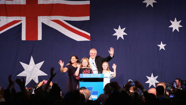 Scott Morrison and his family on election night.
