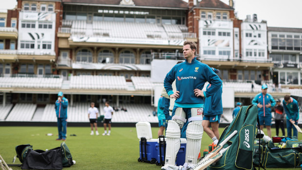 Steve Smith at the Oval waiting to bat at training ahead of the World Test Championship final.