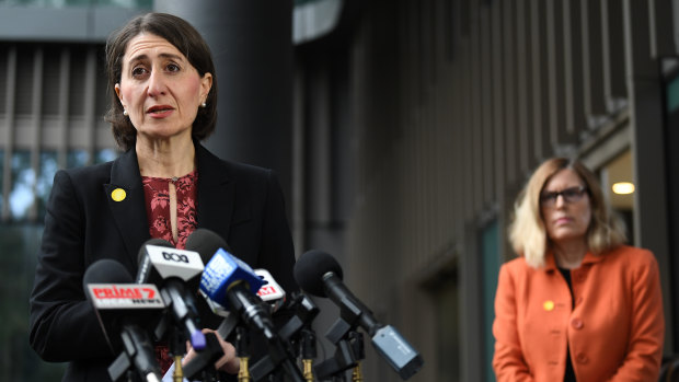 NSW Premier Gladys Berejiklian (left) and NSW Chief Health Officer Dr Kerry Chant deliver a health update on COVID-19 in Sydney on Thursday.