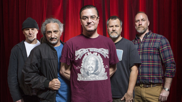 Mike Patton (centre) with his Faith No More bandmates (from left) Jon Hudson, Mike Bordin, Billy Gould and Roddy Bottum. 