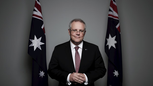 Prime Minister Scott Morrison poses for a portrait at Parliament House the day after he won the Liberal leadership. 