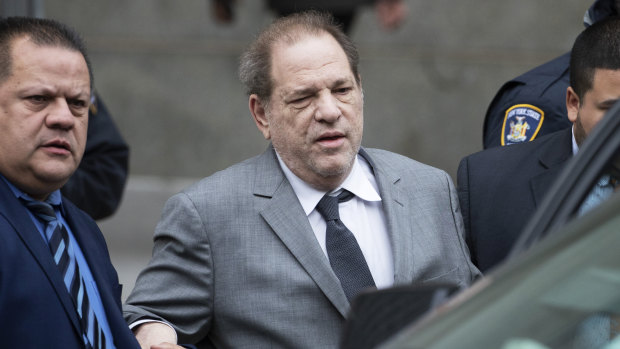 Harvey Weinstein leaves court following a bail hearing earlier this month.