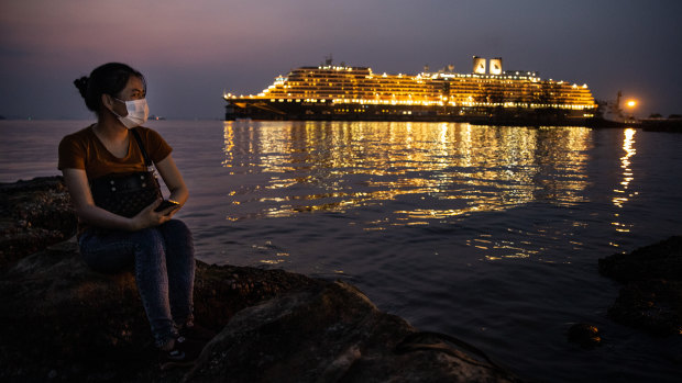 The MS Westerdam docked in Sihanoukville, Cambodia.