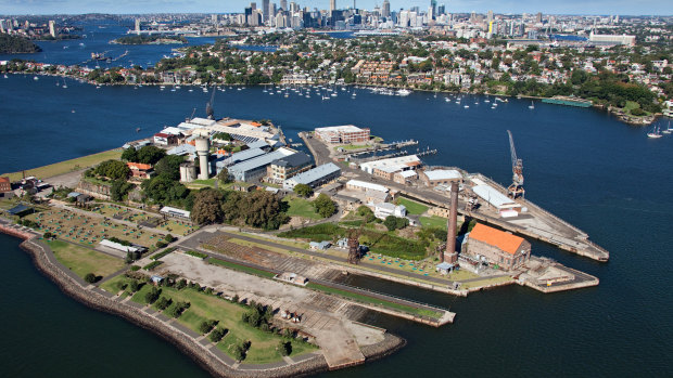 Aerial view of Cockatoo Island, managed by Sydney Harbour Federation Trust.