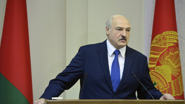 Belarusian President Alexander Lukashenko speaks during a cabinet meeting in Minsk, Belarus.