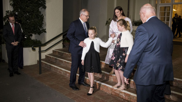 Prime Minister Scott Morrison and his wife, Jenny, and daughters, Abigail and Lily. 