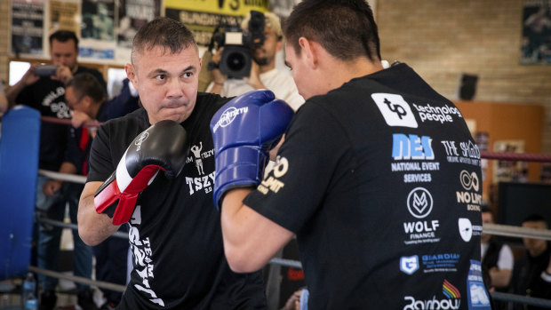 Tim Tszyu and father Kostya Tszyu train after the announcement of the boxing fight between Tim Tszyu and Jack Brubaker.