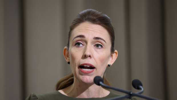 NZ Prime Minister Jacinda Ardern speaks to reporters during a media lock-up ahead of the release of the Royal Commission of Inquiry into the Christchurch mosque attacks.