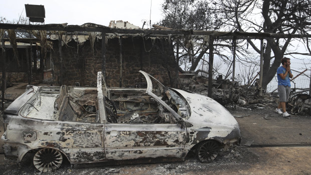A burnt-out car near Mati.