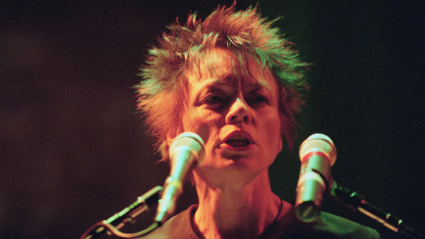 Laurie Anderson on stage in 1995, the year after Bright Red was released.