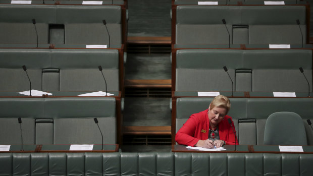 Ann Sudmalis makes final adjustments to her speech on Monday night. 