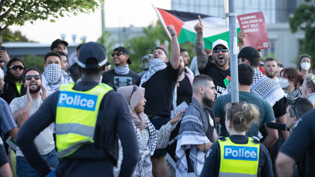 Pro-Palestinian protesters rallied in Caulfield last week after a local burger shop that was destroyed by fire became a focal point of community tensions over the Gaza conflict.