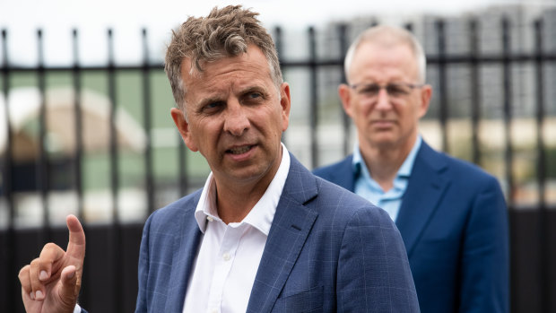 Transport and Roads Minister Andrew Constance at the WestConnex interchange at St Peters.