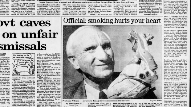 The Herald front page from 1994 featuring Wilcken and his finding about the link between smoking and heart disease.