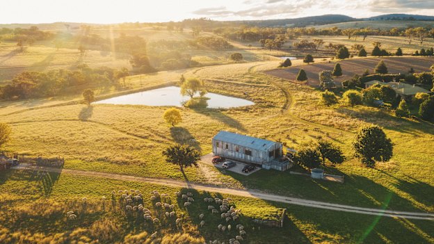 Wilga Station’s old shearing shed, transformed into a five-bedroom luxury retreat.