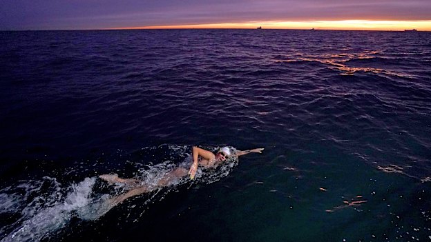 McCardel approaches France in her record-equalling English Channel crossing last October. 