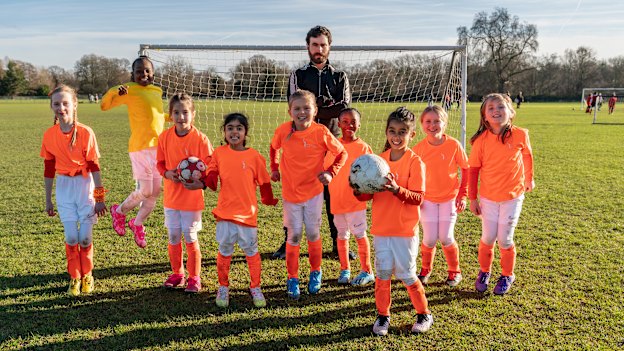 Roy Kent (Bret Goldstein) with his niece’s U9 football team. 