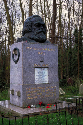 Karl Marx's grave and bust at Highgate Cemetery before the attack.