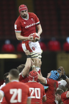 James Botham taking a lineout during a Six Nations clash with England.