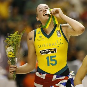 Lauren Jackson after the Opals won the FIBA World Championship final in 2006.