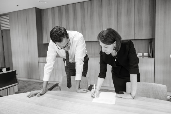 Gladys Berejiklian and Ehssan Veiszadeh on the day she was sworn in as Premier.